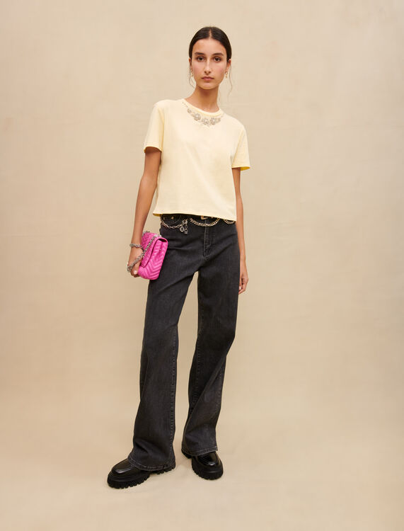Cotton T-shirt with jewel collar - View All - MAJE