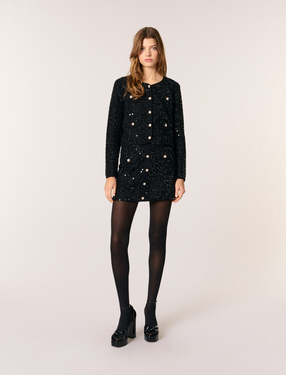 Sequin cropped cardigan : Sweaters & Cardigans color Black