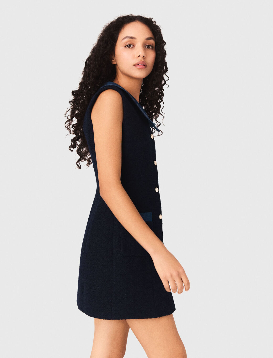 Tweed dress with denim details : Dresses color Navy