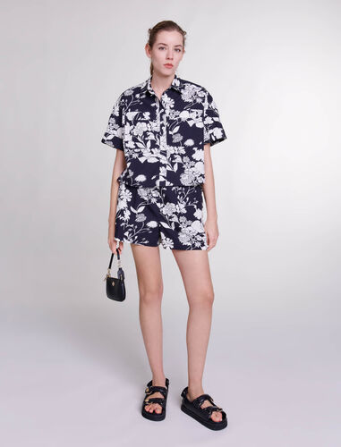 Patterned cropped shirt : View All color Print ecru black floral