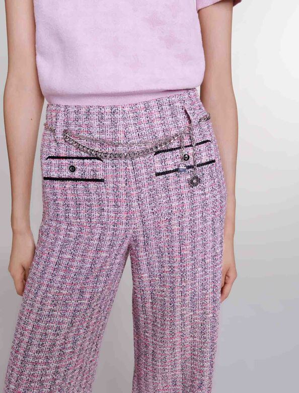Wide-leg tweed trousers : View All color pink