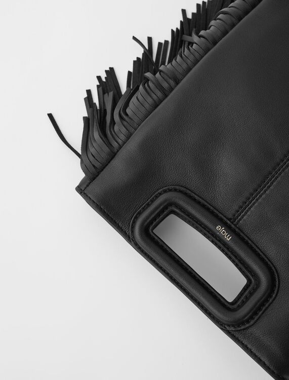 Smooth leather M bag with fringing -  - MAJE
