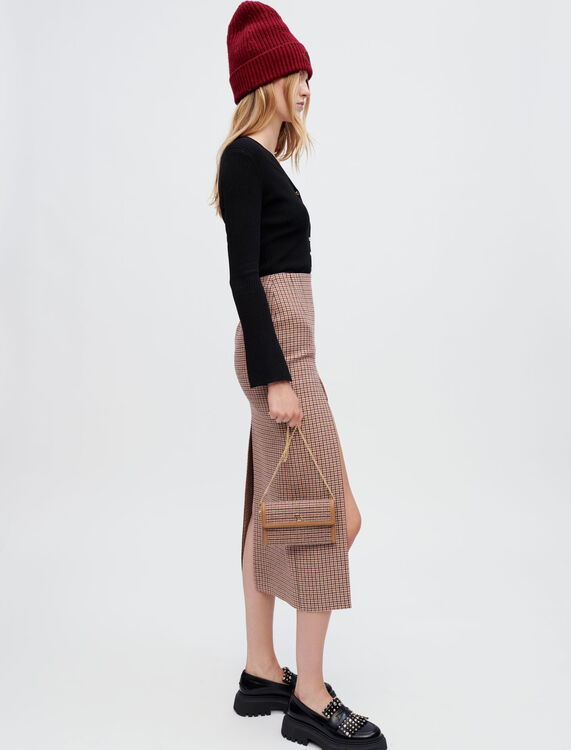 Houndstooth midi skirt with split : Skirts & Shorts color Camel