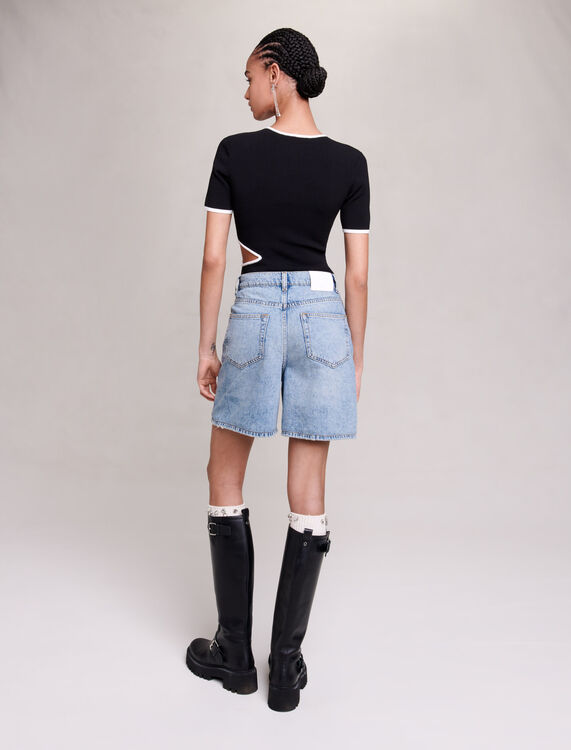 Flared denim shorts with rhinestones - Skirts & Shorts - MAJE