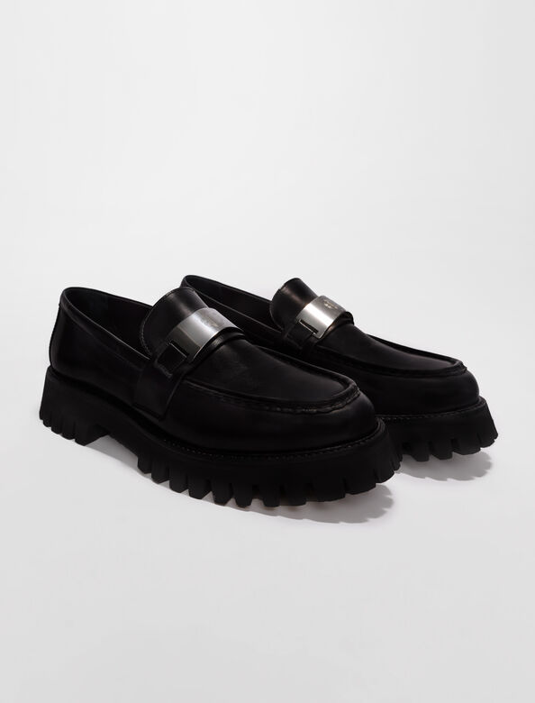皮革厚底乐福鞋 : null 顏色 黑色/BLACK