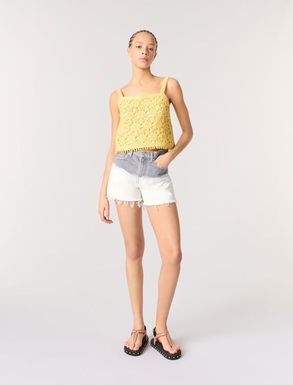 Crochet-knit top : Tops color Yellow banana