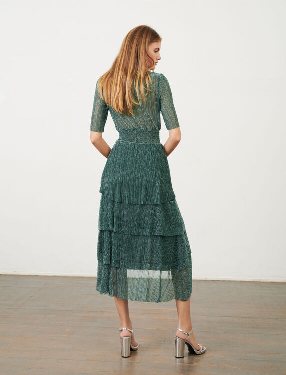Stretch lurex fabric dress with ruffles -  - MAJE