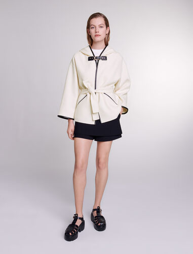 Cape-style wool coat : View All color White