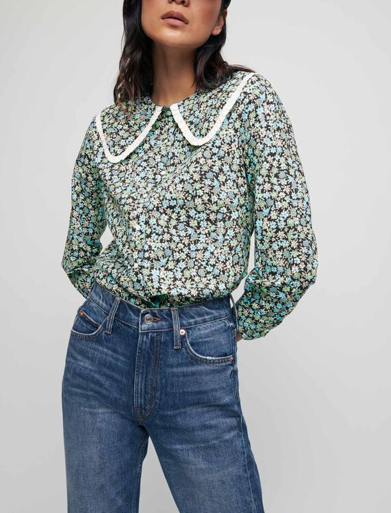 Printed cotton shirt with large collar - View All - MAJE