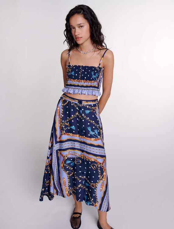 Satin-effect patterned short skirt - Fall-Winter Collection - MAJE