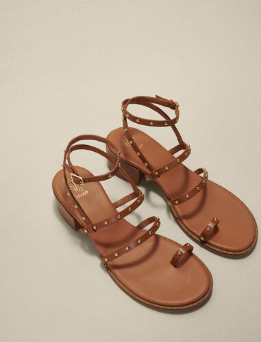 Studded strappy leather sandals : Sling-Back & Sandals color Camel