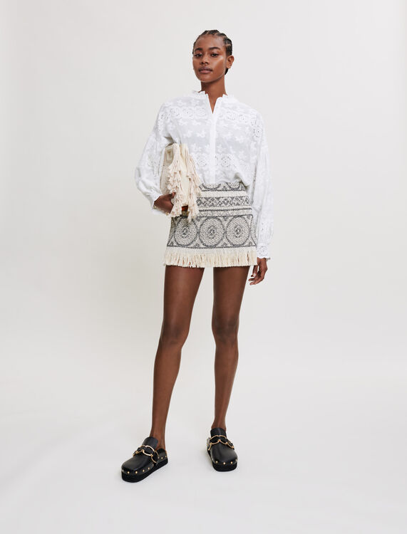 Short jacquard skirt with fringing - Skirts & Shorts - MAJE
