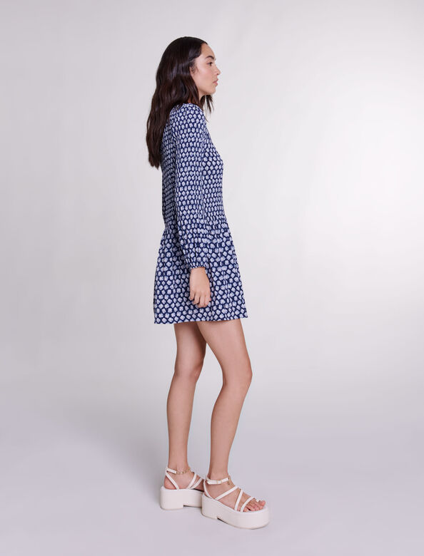 Short floral dress : View All color Clover navy/ecru