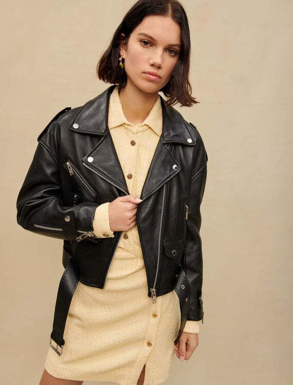 Leather biker-style jacket - Coats & Jackets - MAJE