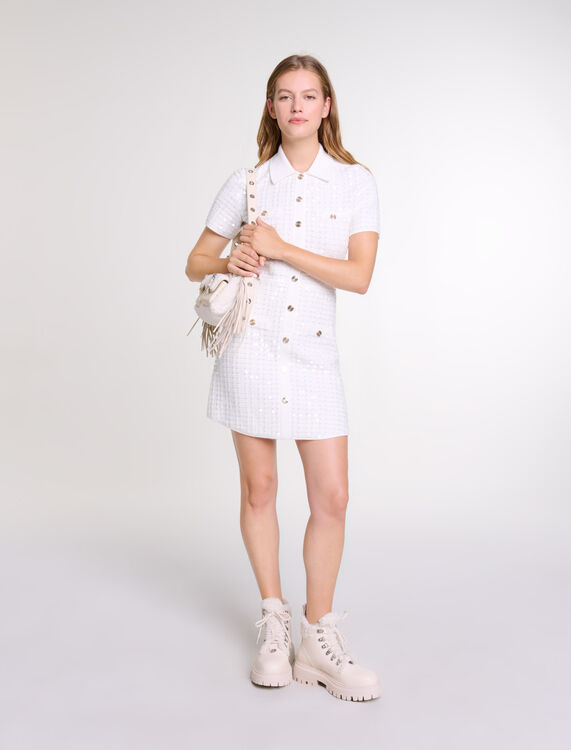 Sequin knit short dress : Dresses color Off White