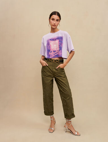Palm-tree print cropped T-shirt : T-Shirts color Parma Violet