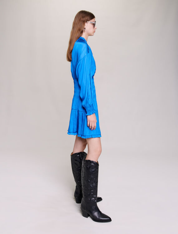 Blue smocked dress - Dresses - MAJE