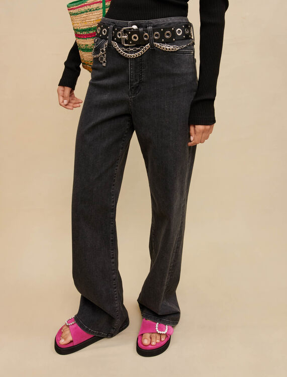 Black baggy jeans with belt -  - MAJE