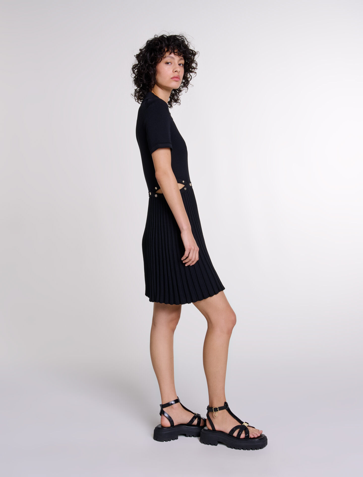 Maje printed dress with pleated skirt store