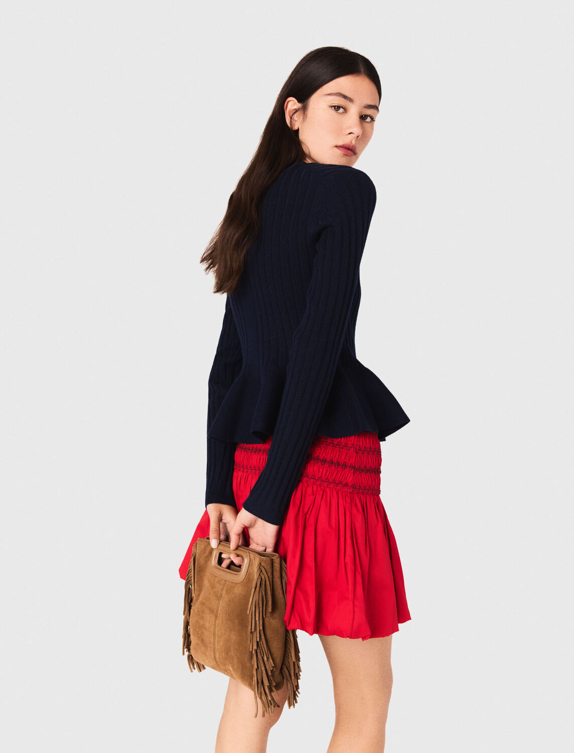 Peplum waist cardigan : Sweaters & Cardigans color Navy