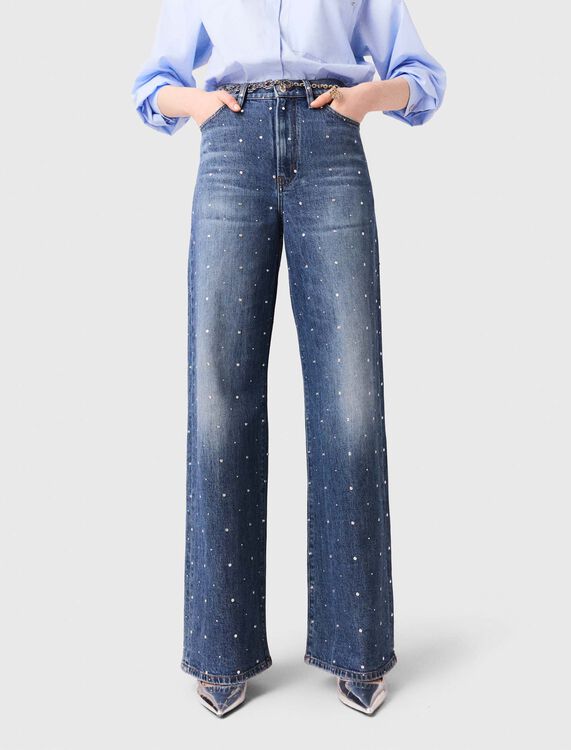 Wide-leg denim jeans with studs - Trousers & Jeans - MAJE