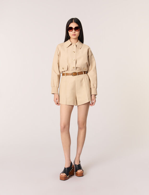 Linen and cotton shorts with darts : Skirts & Shorts color Beige