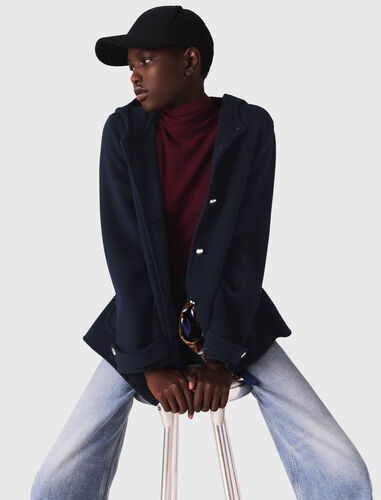 Hooded double-faced coat : Coats color Navy