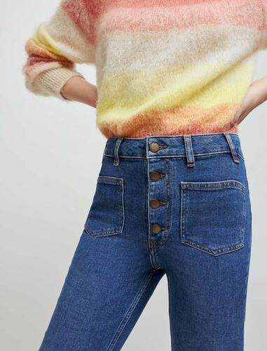 高腰单排扣牛仔裤 : Trousers & Jeans 顏色 蓝色/BLUE