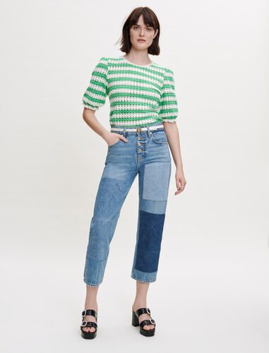 Denim jeans with patches : 40% Off color Blue