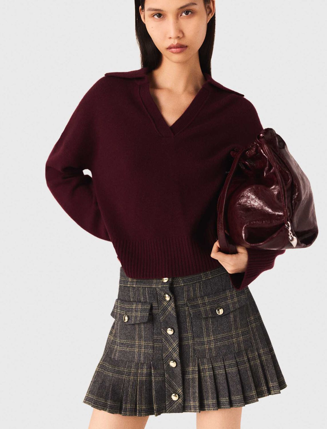Short pleated checked skirt : Skirts & Shorts color Grey