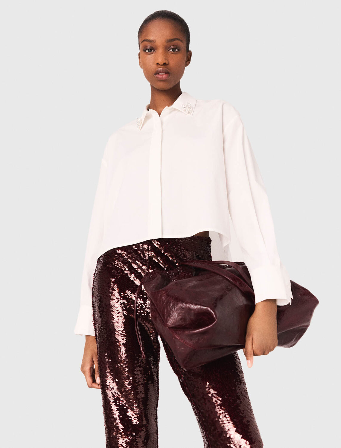 Crackled leather M Tote bag : M Bag color Burgundy