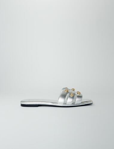 Studded leather mules : Sling-Back & Sandals color Silver