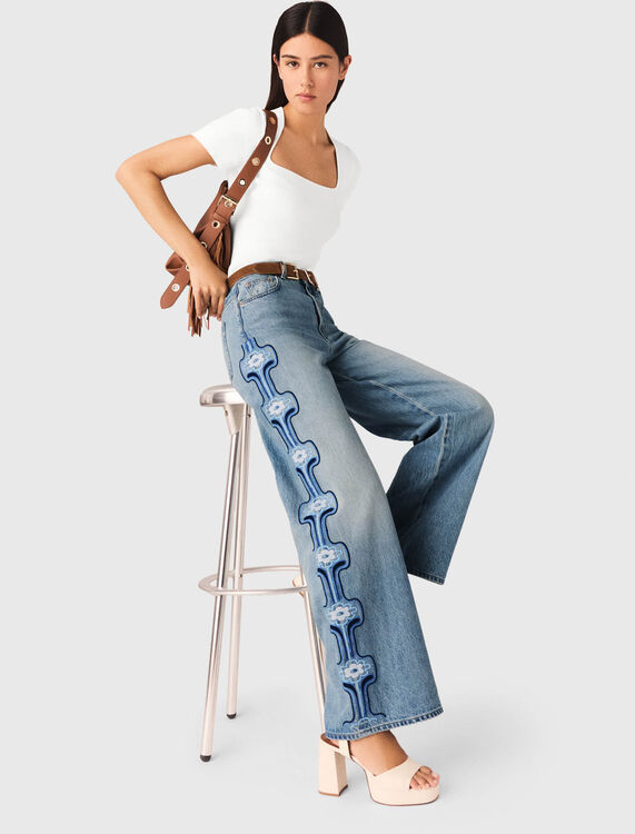 Floral embroidered wide-leg jeans - Trousers & Jeans - MAJE