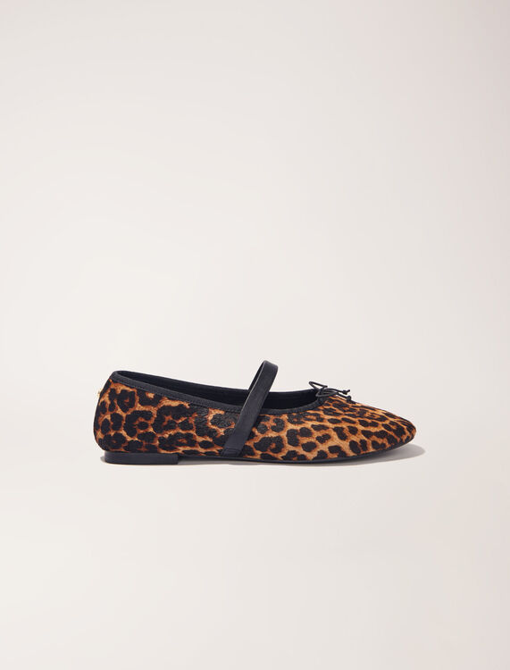 Leopard-effect leather ballet flats : Sling-Back & Sandals color Leopard print