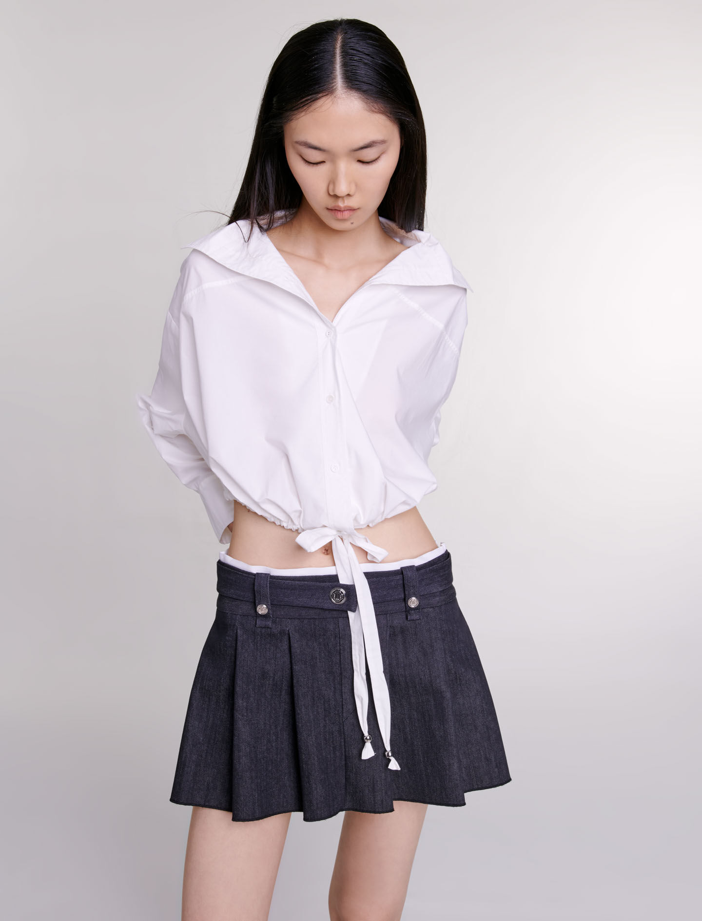 224JINIMI Black denim-effect mini skirt - Skirts & Shorts - Maje.com