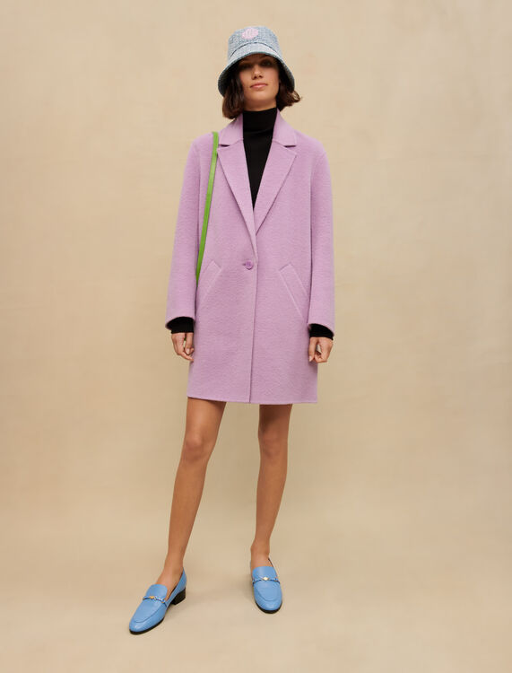 Mauve double-sided bouclé coat -  - MAJE