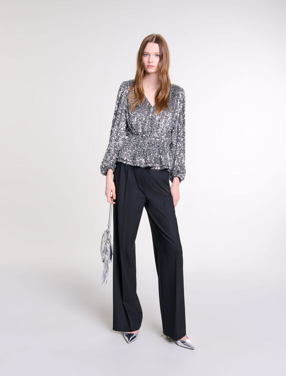 Smocked sequin top : View All color Silver