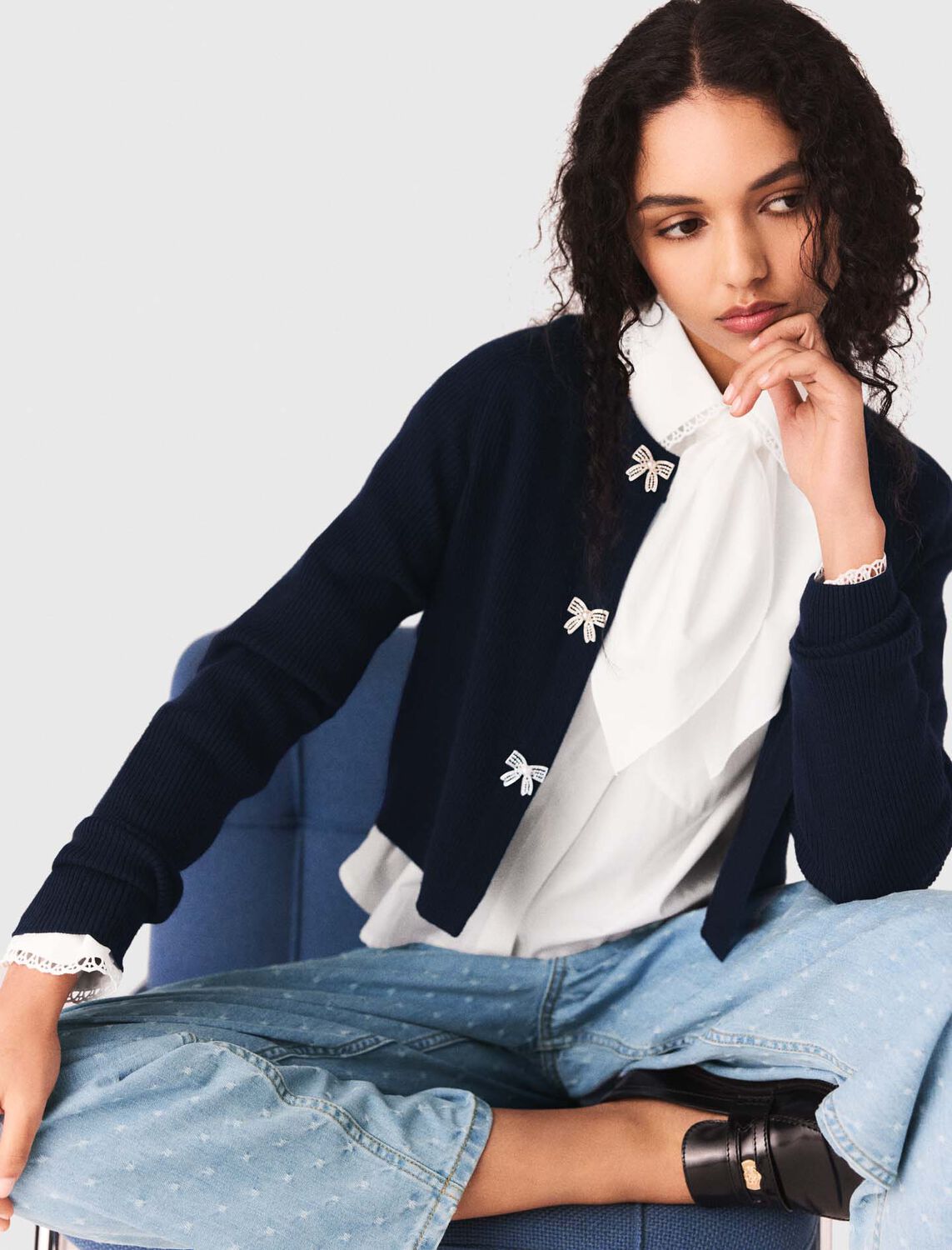 Bow jewellery button cardigan : Sweaters & Cardigans color Ecru