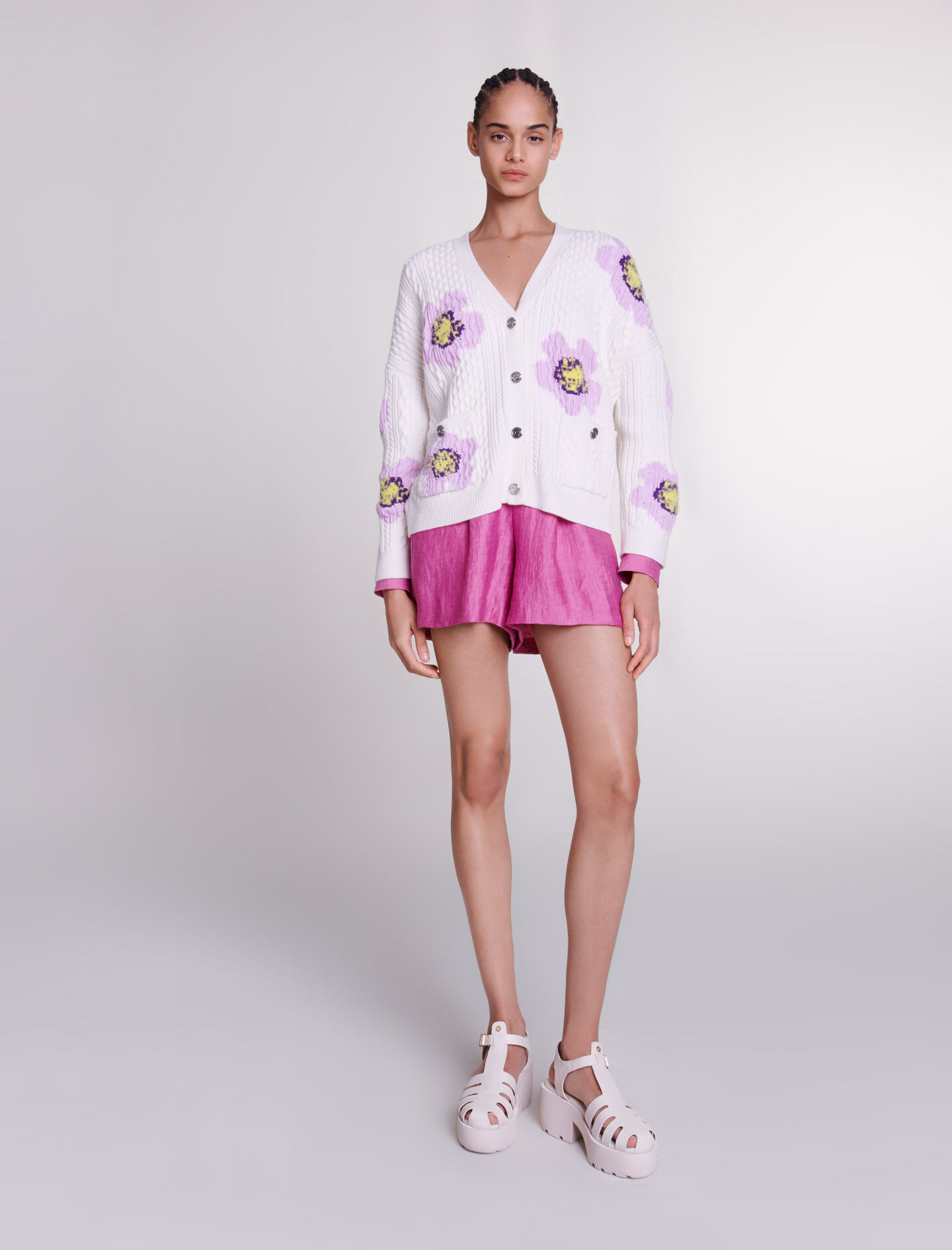 224MOFLOW Knit cardigan with flowers - Pink Valentine - Maje.com