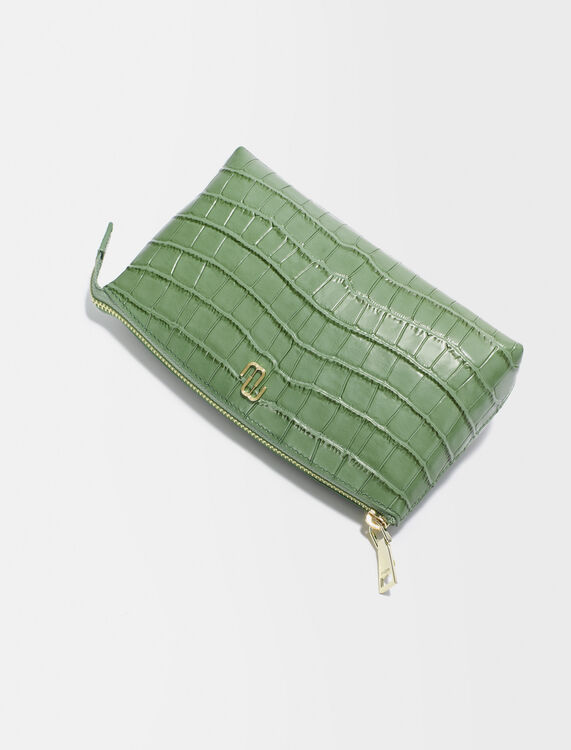 Crocodile-effect embossed leather clutch - Other Accessories - MAJE