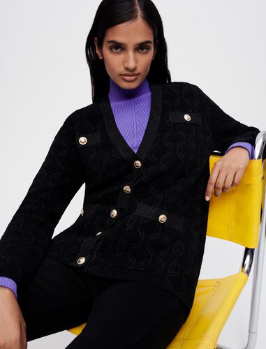 Knit cardigan with shiny motifs : Sweaters & Cardigans color Black