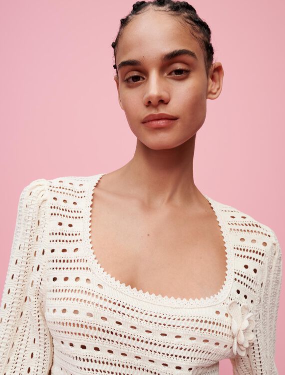 Pointelle jumper with rick-rack details : Tops color White