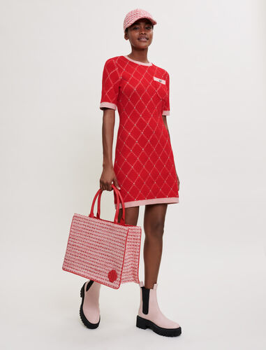 Diamond pattern rhinestone knit dress : Dresses color Red