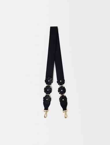 Leather strap with floral detailing : Small leather goods color Black