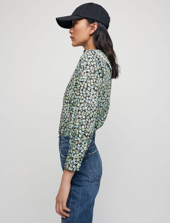 Printed cotton shirt with large collar : View All color 