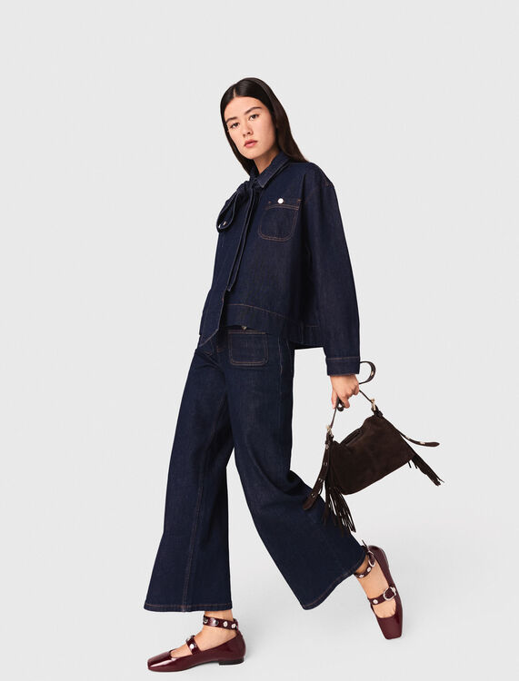 Denim shirt with pussy bow - Shirts - MAJE