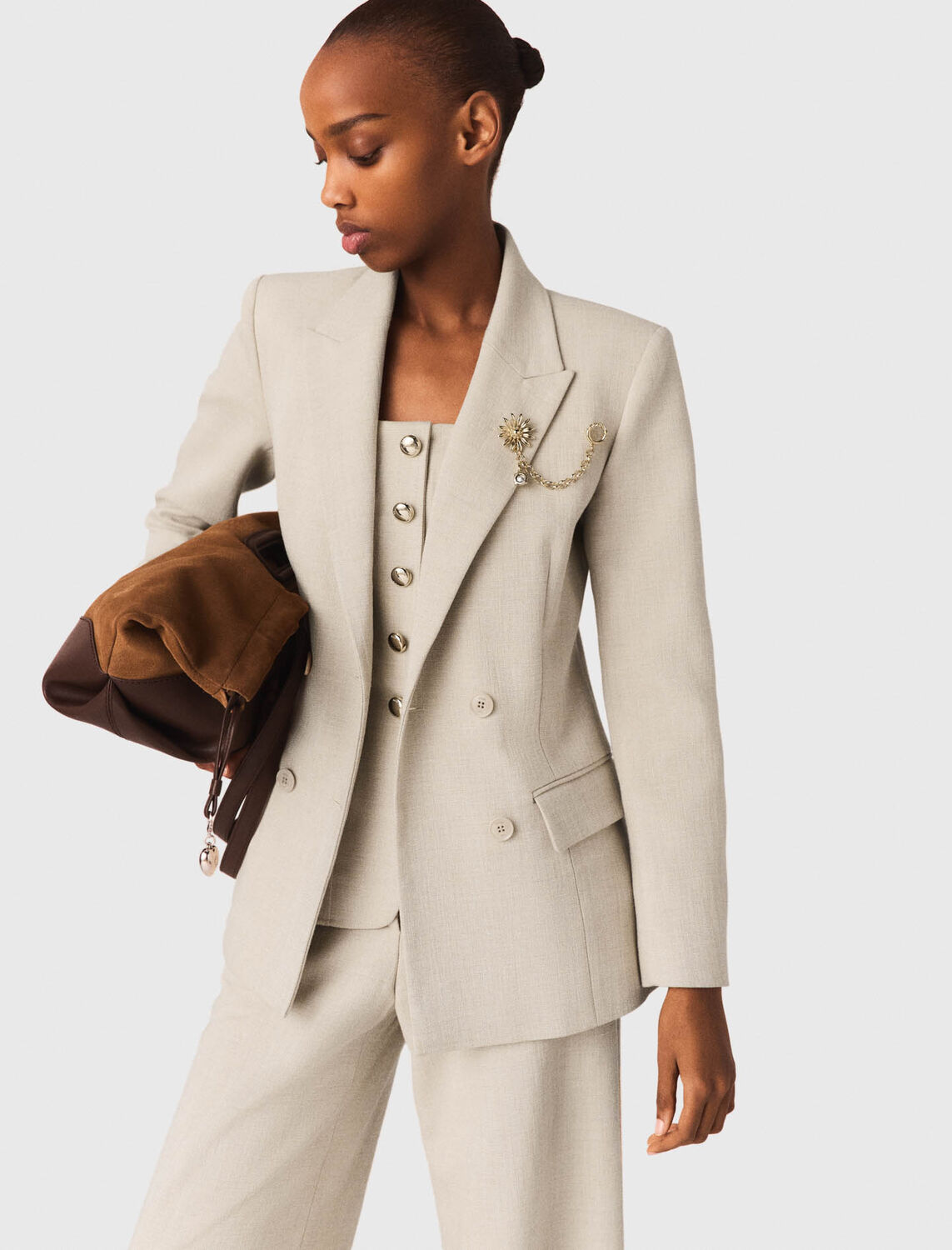 Suit jacket with brooch : Blazers & Jackets color Beige