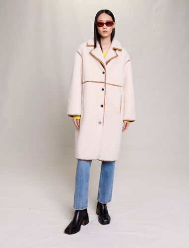 Long patchwork coat : Coats color Ecru
