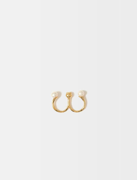 Hammered metal and pearl double ring -  - MAJE