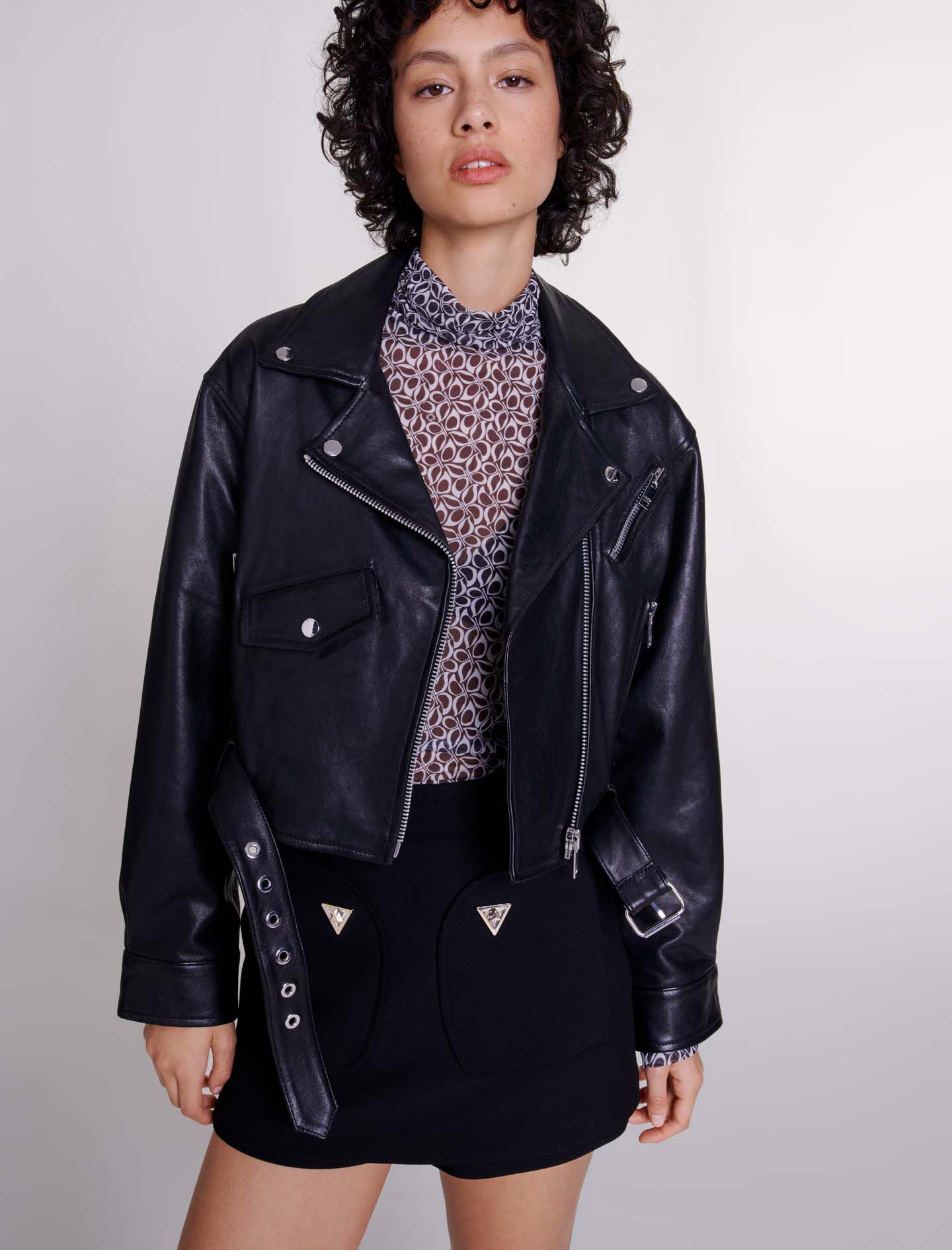 maje cropped leather jacket
